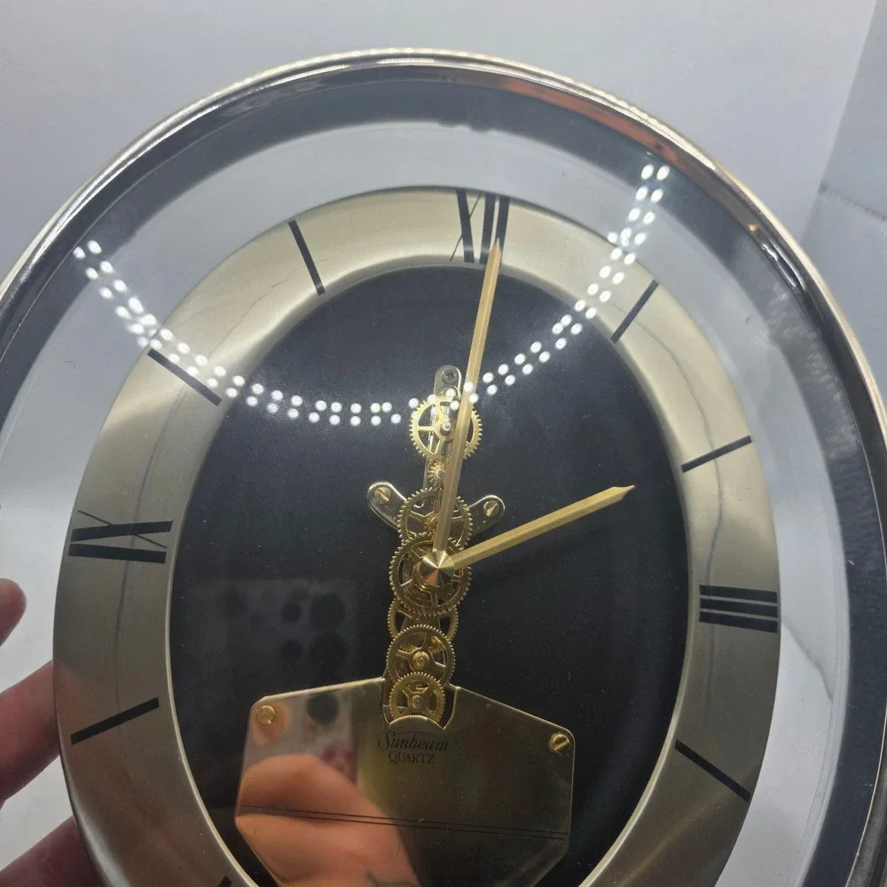Vintage Sunbeam Quartz Skeleton Wall Clock Exposed Gears Roman Numerals WORKS